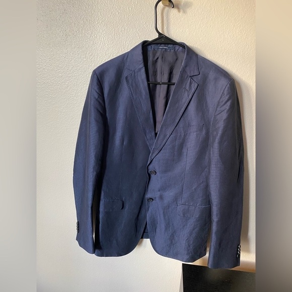 Z Zegna Men’s Blazer Sport Coat Blue Size 50R Degraded Check Linen Cotton - Picture 2 of 10